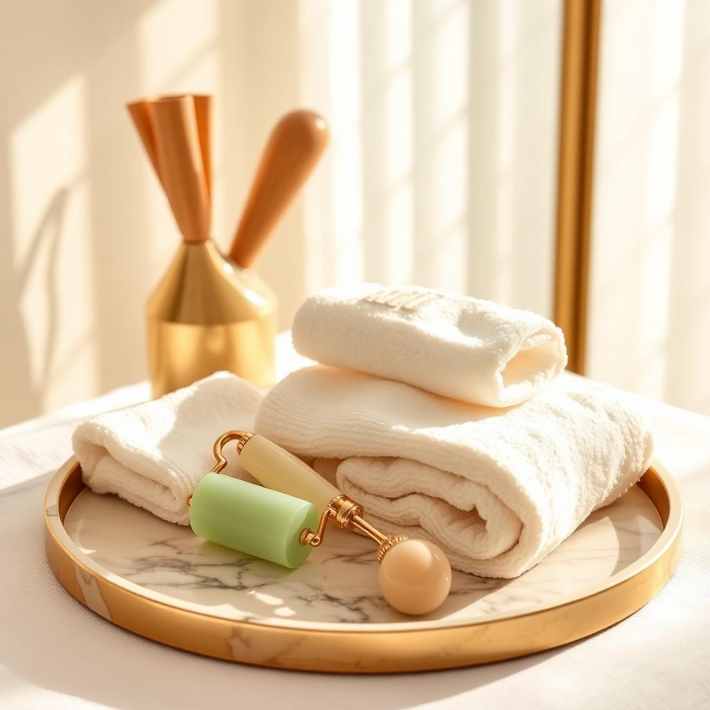 Facial treatment tools on a marble tray at HC Aesthetics
